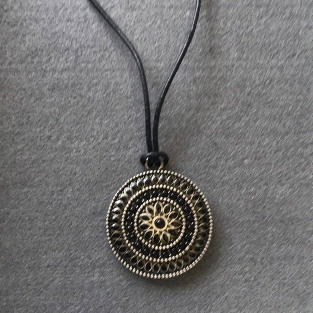 Nine West medallion necklace with leather chain
